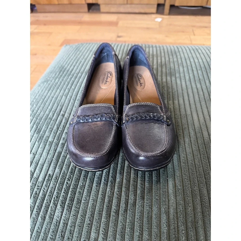 Clarks Bendables Leather Loafers‎ Women's Slip On Comfort Shoes Braided Detail